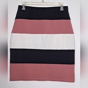 Olivia Blu Striped Stretchy Knee Length Pencil Skirt Sz. L
